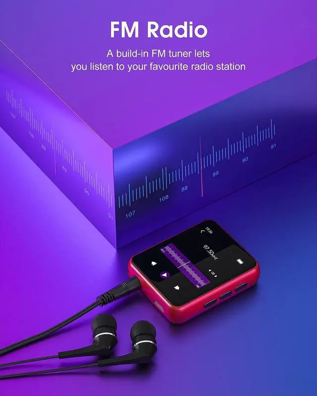 Alt view image 5 of 7 - MP3 Player Bluetooth 5.3 Full Touch Screen Color Screen mini MP3 Player, HiFi Lossless Music Player with Speakers, FM Radio, Recording, Support up to 128GB (red)