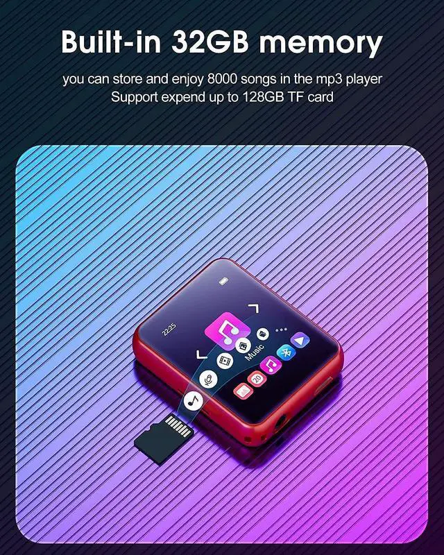Alt view image 6 of 7 - MP3 Player Bluetooth 5.3 Full Touch Screen Color Screen mini MP3 Player, HiFi Lossless Music Player with Speakers, FM Radio, Recording, Support up to 128GB (red)