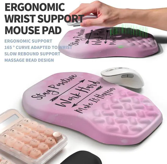 Alt view image 3 of 6 - 2-in-1 Ergonomic Set, Wave Keyboard Wrist Rest and Massage Slope Mouse Pad Wrist Support, Rebound Memory Foam for Relieve Carpal Tunnel Syndrome and Wrist Pain (Stay Positive)