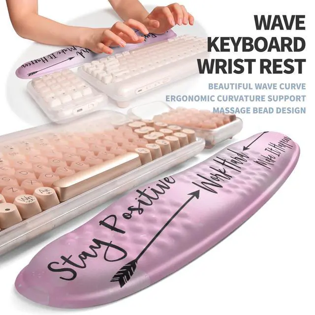 Alt view image 2 of 6 - 2-in-1 Ergonomic Set, Wave Keyboard Wrist Rest and Massage Slope Mouse Pad Wrist Support, Rebound Memory Foam for Relieve Carpal Tunnel Syndrome and Wrist Pain (Stay Positive)