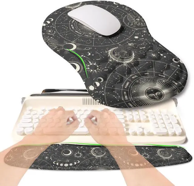 Main image of 2-in-1 Ergonomic Set, Wave Rise Keyboard Wrist Rest and Massage Bulge Slope Mouse Pad Wrist Support, Cushion Memory Foam Integrated to Relieve Wrist Pain, Constellation