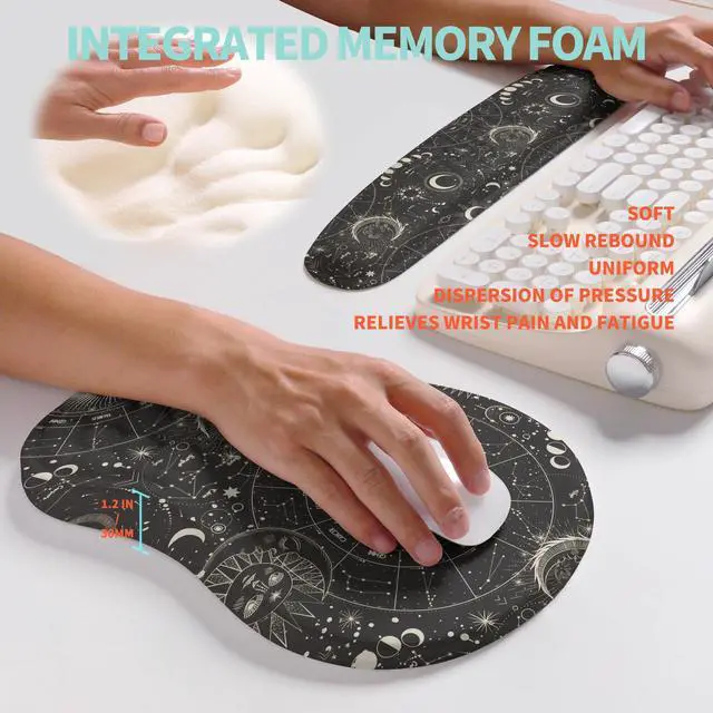 Alt view image 4 of 6 - 2-in-1 Ergonomic Set, Wave Rise Keyboard Wrist Rest and Massage Bulge Slope Mouse Pad Wrist Support, Cushion Memory Foam Integrated to Relieve Wrist Pain, Constellation