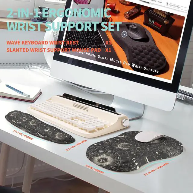 Alt view image 5 of 6 - 2-in-1 Ergonomic Set, Wave Rise Keyboard Wrist Rest and Massage Bulge Slope Mouse Pad Wrist Support, Cushion Memory Foam Integrated to Relieve Wrist Pain, Constellation