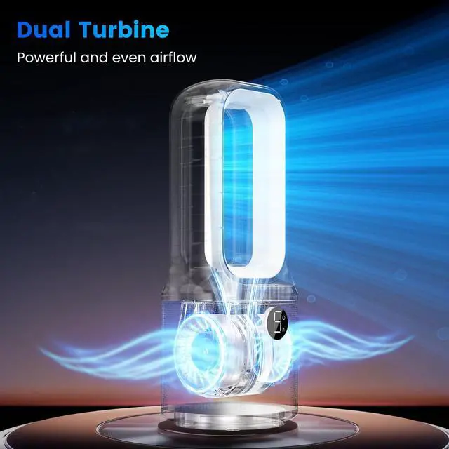 Alt view image 7 of 7 - Desk Fans Small Quiet, 13 Inch Bladeless Table Fan, 5 Speeds for Powerful Airflow, 70° Oscillating Fan with Night Light and Timer, Desktop Cooling Fan for Bedroom, Office, Nightstand