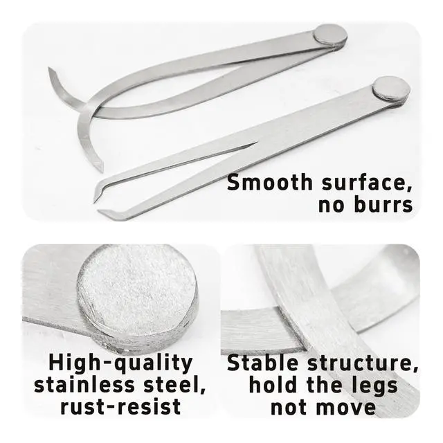 Alt view image 3 of 7 - 1 Pair 150mm (6 Inch) Inside Outside Caliper Set, Stainless Steel Measuring Tool with Firm Friction Joint for Accurate Internal and External Measurements