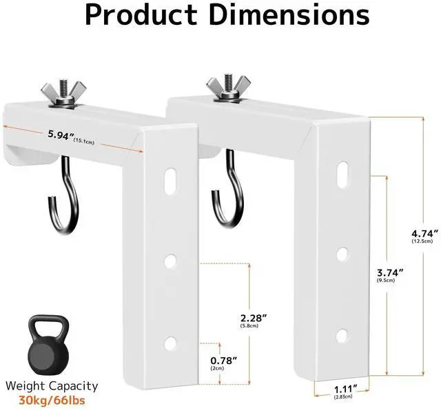 Alt view image 3 of 7 - Universal Projector Screen Ceiling Mount L-Brackets, Wall Hanging Mount 6 inch Adjustable Extension with Hook Kit, Hold up to 66 lbs, for Home Projector and Movie Screens, White