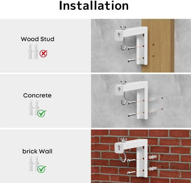 Alt view image 5 of 7 - Universal Projector Screen Ceiling Mount L-Brackets, Wall Hanging Mount 6 inch Adjustable Extension with Hook Kit, Hold up to 66 lbs, for Home Projector and Movie Screens, White