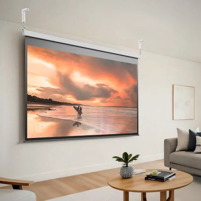 Alt view image 7 of 7 - Universal Projector Screen Ceiling Mount L-Brackets, Wall Hanging Mount 6 inch Adjustable Extension with Hook Kit, Hold up to 66 lbs, for Home Projector and Movie Screens, White