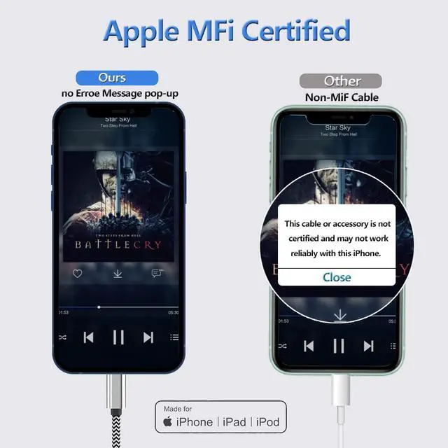 Alt view image 6 of 7 - Apple MFi Certified Aux Cord for iPhone, Lightning to 3.5mm Jack Nylon Braided Audio Cable for iPhone 14 13 12 11 XS XR X 8 7 6 iPad to Car/Home Stereo/Headphone/Speaker, Headphone