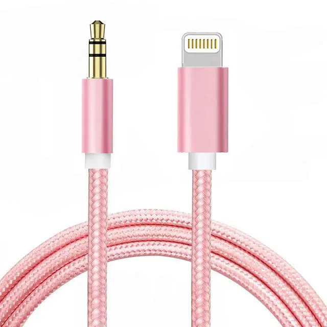 Main image of Aux Cord for iPhone, Lightning to 3.5mm Audio Nylon Braided Cable for iPhone 13 12 11 XS XR X 8 7 6 iPad iPod to Car/Home Stereo/Headphone/Speaker, Apple MFi Certified Headphone Jack Adapter (Pink)
