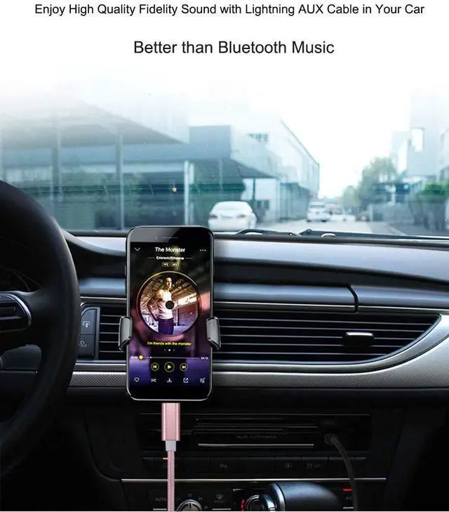 Alt view image 2 of 7 - Aux Cord for iPhone, Lightning to 3.5mm Audio Nylon Braided Cable for iPhone 13 12 11 XS XR X 8 7 6 iPad iPod to Car/Home Stereo/Headphone/Speaker, Apple MFi Certified Headphone Jack Adapter (Pink)