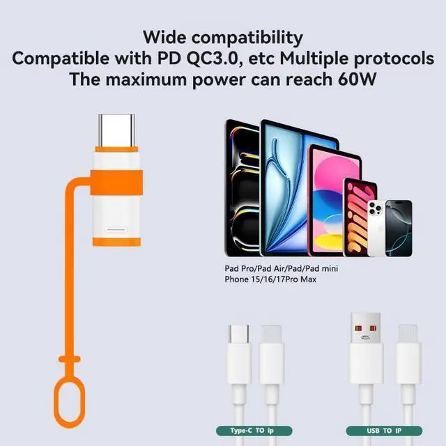 Alt view image 3 of 6 - Lightning to USB C Adapter 4 Pack for i-Phone 15/16/17/Fast Charging & Data Transfer,Type C Charger Connector Cable,Lightning Female to USB C Male Adapter,Not for Audio/OTG