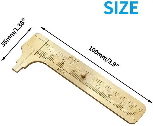 Alt view image 2 of 7 - Brass Pocket Vernier Caliper Ruler, Sliding Gauge Mini Vernier Caliper Double Scales MM/Inch Measuring Tool (80mm)