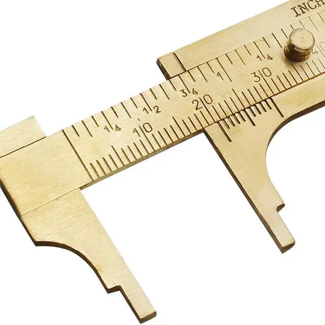Alt view image 3 of 7 - Brass Pocket Vernier Caliper Ruler, Sliding Gauge Mini Vernier Caliper Double Scales MM/Inch Measuring Tool (80mm)