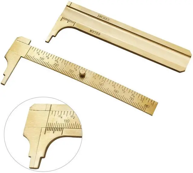 Alt view image 4 of 7 - Brass Pocket Vernier Caliper Ruler, Sliding Gauge Mini Vernier Caliper Double Scales MM/Inch Measuring Tool (80mm)
