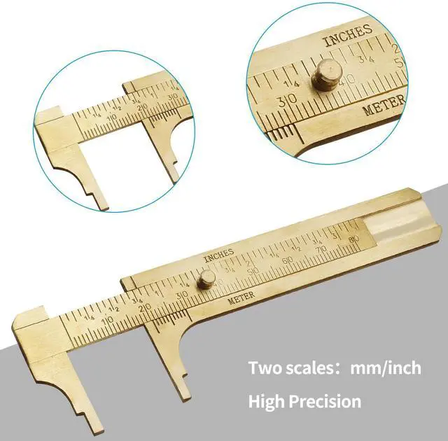 Alt view image 5 of 7 - Brass Pocket Vernier Caliper Ruler, Sliding Gauge Mini Vernier Caliper Double Scales MM/Inch Measuring Tool (80mm)