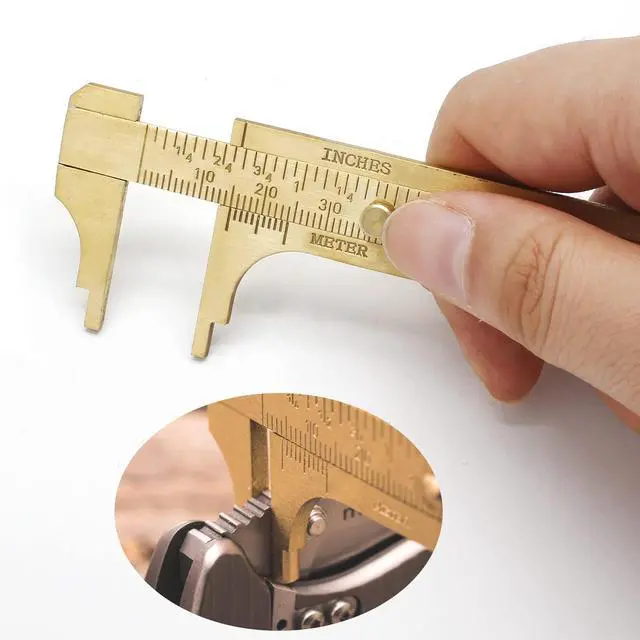 Alt view image 6 of 7 - Brass Pocket Vernier Caliper Ruler, Sliding Gauge Mini Vernier Caliper Double Scales MM/Inch Measuring Tool (80mm)