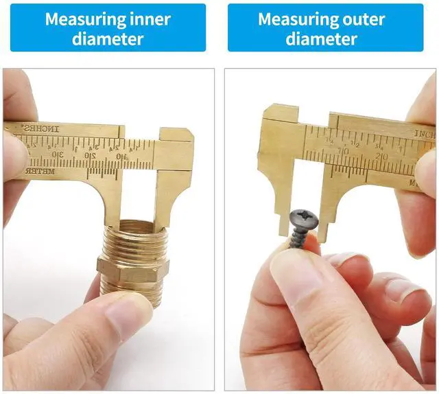 Alt view image 7 of 7 - Brass Pocket Vernier Caliper Ruler, Sliding Gauge Mini Vernier Caliper Double Scales MM/Inch Measuring Tool (80mm)