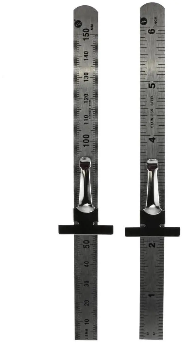 Main image of Stainless Steel SAE Metric Ruler Set - Stainless Steel Precision Ruler Measuring Tool - Detachable Clips - Set of 2 Pcs - 925PSR-2