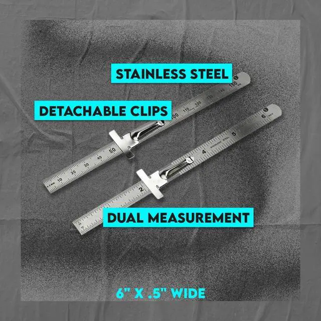 Alt view image 2 of 7 - Stainless Steel SAE Metric Ruler Set - Stainless Steel Precision Ruler Measuring Tool - Detachable Clips - Set of 2 Pcs - 925PSR-2