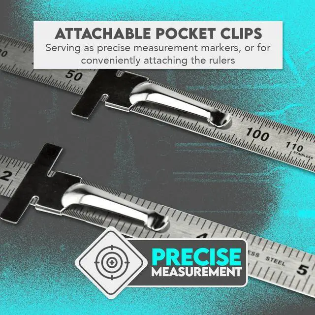 Alt view image 4 of 7 - Stainless Steel SAE Metric Ruler Set - Stainless Steel Precision Ruler Measuring Tool - Detachable Clips - Set of 2 Pcs - 925PSR-2