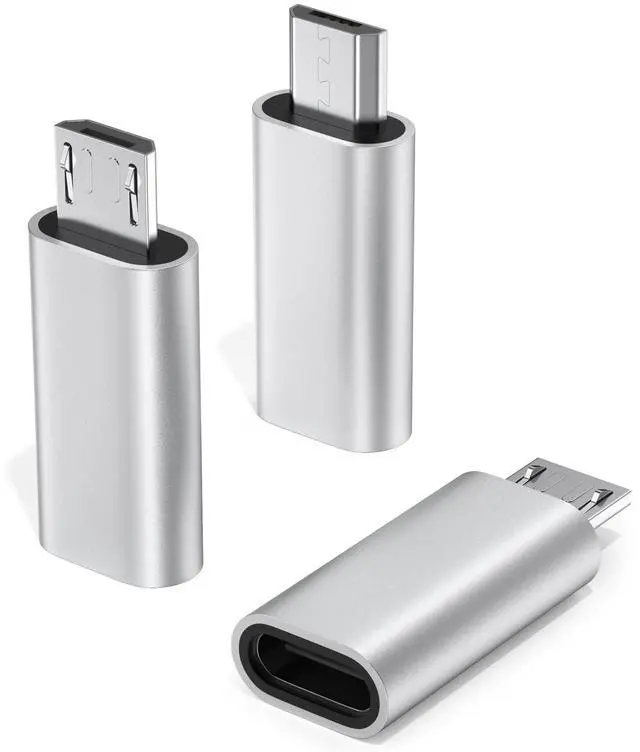 Main image of 3 Pack USB C to Micro USB Adapter, USB Type C Female to Micro USB Male Converter Data Sync Compatible with Samsung Galaxy S7 S6 Note 5, Kindle, PS4, Nexus 5 6 and Micro USB Devices (Silver)