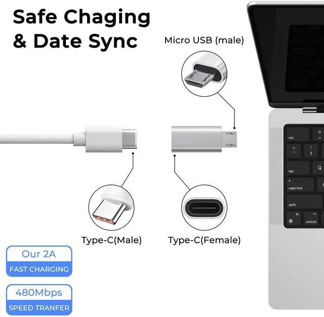 Alt view image 5 of 7 - 3 Pack USB C to Micro USB Adapter, USB Type C Female to Micro USB Male Converter Data Sync Compatible with Samsung Galaxy S7 S6 Note 5, Kindle, PS4, Nexus 5 6 and Micro USB Devices (Silver)