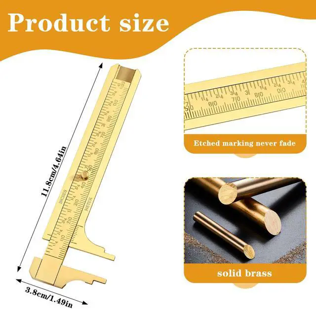 Alt view image 2 of 7 - Brass Pocket Caliper with Double Scale Sliding, Measuring Tool mm/inch Sliding Gauge Mini Vernier Caliper for Bead Wire Jewels Rings Measurement(100mm), 1 Pack