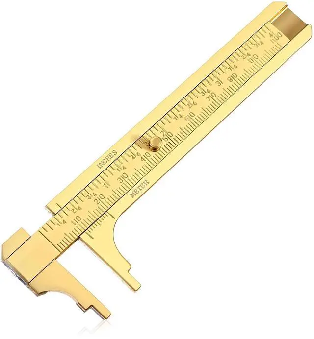 Main image of Brass Pocket Caliper with Double Scale Sliding, Measuring Tool mm/inch Sliding Gauge Mini Vernier Caliper for Bead Wire Jewels Rings Measurement(100mm), 1 Pack
