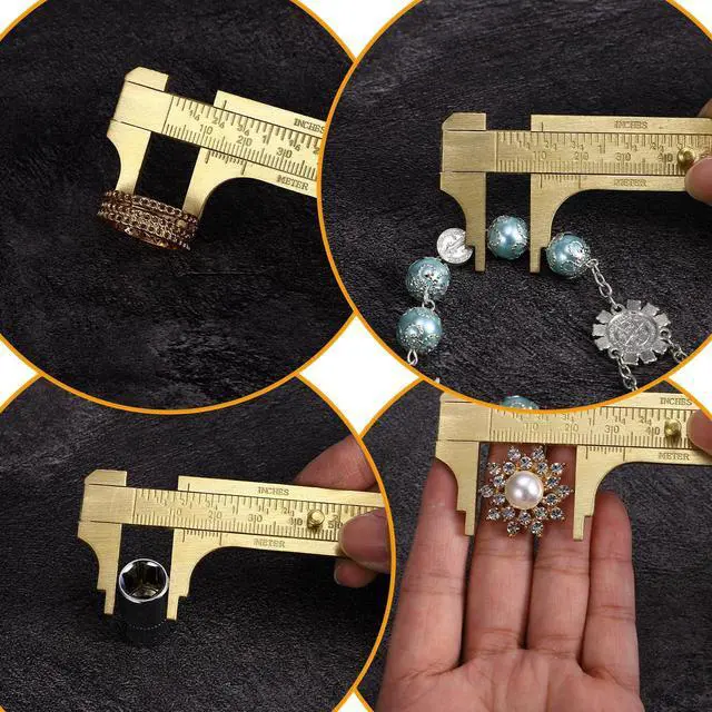 Alt view image 4 of 7 - Brass Pocket Caliper with Double Scale Sliding, Measuring Tool mm/inch Sliding Gauge Mini Vernier Caliper for Bead Wire Jewels Rings Measurement(100mm), 1 Pack
