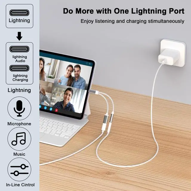 Alt view image 2 of 7 - Apple MFi Certified 2 Pack Lightning to 3.5mm Headphones Jack Adapter for iPhone Dongle 2 in 1 Charger and Aux Audio Splitter Adapter Compatible with iPhone 14 13 12 11 XS XR 8 7