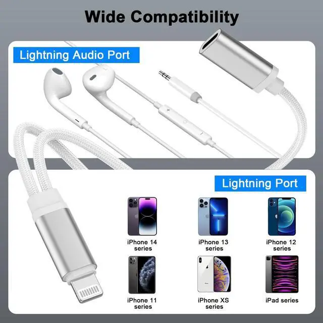 Alt view image 5 of 7 - Apple MFi Certified 2 Pack Lightning to 3.5mm Headphones Jack Adapter for iPhone Dongle 2 in 1 Charger and Aux Audio Splitter Adapter Compatible with iPhone 14 13 12 11 XS XR 8 7