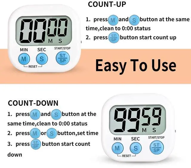 Alt view image 4 of 7 - Digital Kitchen Timer for Cooking, Multi-Function Electronic Timer, Big Digits Loud Alarm Strong Magnetic Backing, Classroom Timers for Teachers
