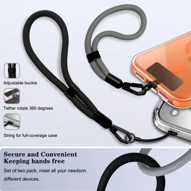 Alt view image 3 of 6 - Phone Lanyard, 2 Pack Adjustable Cell Phone Lanyard Hand Phone Wrist Strap with Tether Tabs for Smartphones (Black)