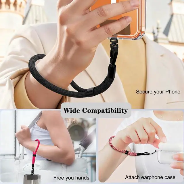 Alt view image 4 of 6 - Phone Lanyard, 2 Pack Adjustable Cell Phone Lanyard Hand Phone Wrist Strap with Tether Tabs for Smartphones (Black)