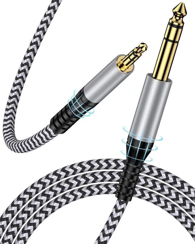 Main image of 6.35mm to 3.5mm Audio Cable, Braided 1/4" TRS Male to 1/8" Male Adapter Cord, 6.6FT Bidirectional Stereo Aux for iPhone Electric Guitar Headphone Speaker Piano Amplifier Home Theater Mixing Console
