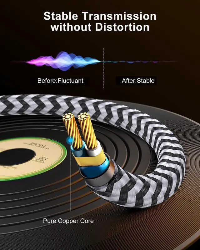 Alt view image 2 of 7 - 6.35mm to 3.5mm Audio Cable, Braided 1/4" TRS Male to 1/8" Male Adapter Cord, 6.6FT Bidirectional Stereo Aux for iPhone Electric Guitar Headphone Speaker Piano Amplifier Home Theater Mixing Console
