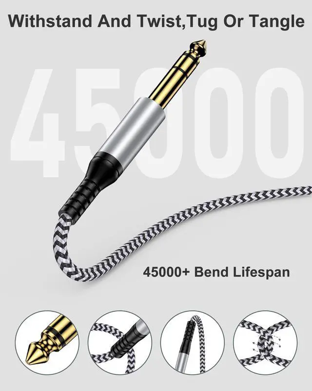 Alt view image 3 of 7 - 6.35mm to 3.5mm Audio Cable, Braided 1/4" TRS Male to 1/8" Male Adapter Cord, 6.6FT Bidirectional Stereo Aux for iPhone Electric Guitar Headphone Speaker Piano Amplifier Home Theater Mixing Console