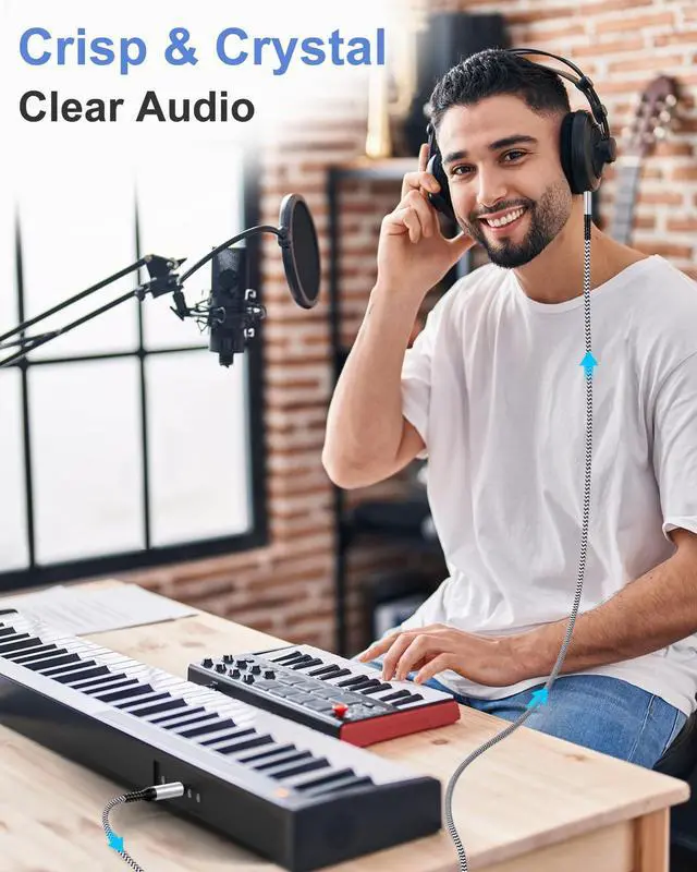 Alt view image 5 of 7 - 6.35mm to 3.5mm Audio Cable, Braided 1/4" TRS Male to 1/8" Male Adapter Cord, 6.6FT Bidirectional Stereo Aux for iPhone Electric Guitar Headphone Speaker Piano Amplifier Home Theater Mixing Console