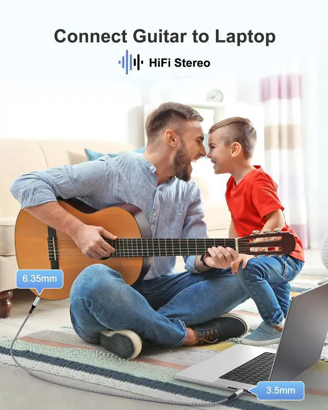 Alt view image 4 of 7 - 6.35mm to 3.5mm Audio Cable, Braided 1/4" TRS Male to 1/8" Male Adapter Cord, 6.6FT Bidirectional Stereo Aux for iPhone Electric Guitar Headphone Speaker Piano Amplifier Home Theater Mixing Console