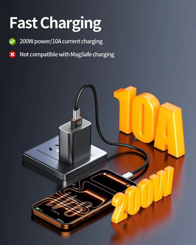 Alt view image 2 of 7 - USB to USB C Adapter 4 Pack,10A 200W Fast Charging USB2.0 480Mbps Data Transfer,USB C Female to A Male Charger Converter for Ma-cBook Pad Phone 17/16/15 Ga-laxy Xp-eria Smartphone Laptop Tablet Black
