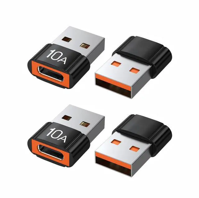 Main image of USB to USB C Adapter 4 Pack,10A 200W Fast Charging USB2.0 480Mbps Data Transfer,USB C Female to A Male Charger Converter for Ma-cBook Pad Phone 17/16/15 Ga-laxy Xp-eria Smartphone Laptop Tablet Black