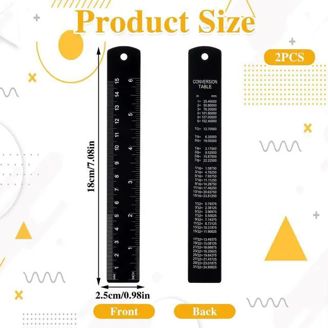 Alt view image 2 of 7 - 2pcs Metal Ruler Millimeters, 6 Inch Stainless Steel Ruler with Metric Measurement Centimeters, Inches and Conversion,for Office School Students Machinist