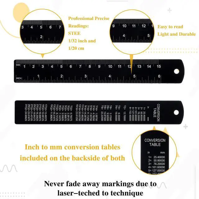 Alt view image 3 of 7 - 2pcs Metal Ruler Millimeters, 6 Inch Stainless Steel Ruler with Metric Measurement Centimeters, Inches and Conversion,for Office School Students Machinist