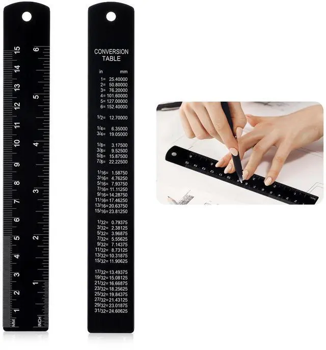 Alt view image 4 of 7 - 2pcs Metal Ruler Millimeters, 6 Inch Stainless Steel Ruler with Metric Measurement Centimeters, Inches and Conversion,for Office School Students Machinist