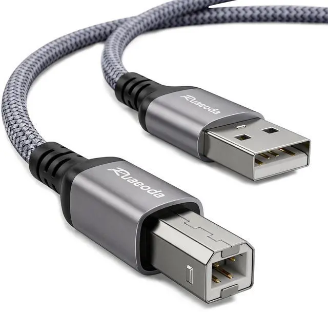 Main image of USB Printer Cable 10 ft, HP Printer Cable, USB 2.0 Type A Male to B Male, Compatible with HP, Canon, Epson, Brother, Dell, Lexmark, Xerox, Samsung, Piano, DAC & Audio Interface - Space Grey