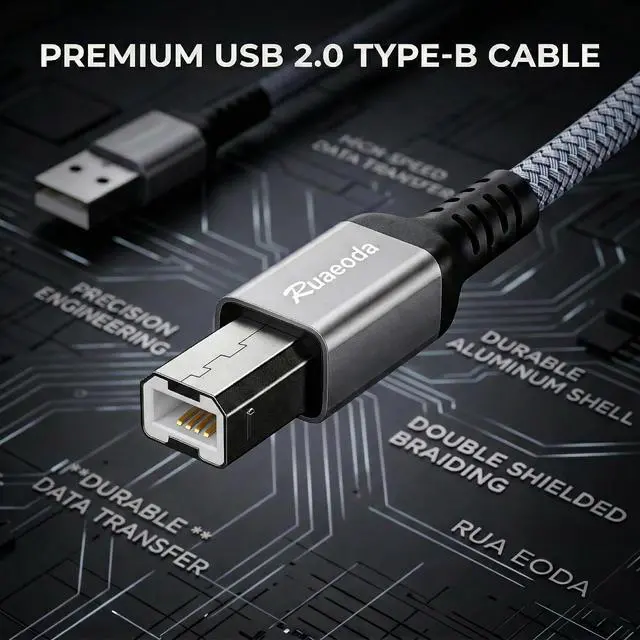 Alt view image 2 of 7 - USB Printer Cable 10 ft, HP Printer Cable, USB 2.0 Type A Male to B Male, Compatible with HP, Canon, Epson, Brother, Dell, Lexmark, Xerox, Samsung, Piano, DAC & Audio Interface - Space Grey