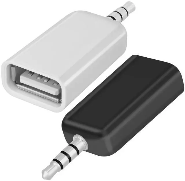 Alt view image 3 of 7 - 2 Pack AUX to USB Adapter, USB A Female to 3.5mm Male Audio Converter Jack Plug for USB Flash Drive U-Disk to Connect Car CD Player, Only Work for Car Auxiliary Port - Black+White