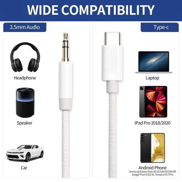 Alt view image 7 of 7 - Aux to USB C Cable 6.6 ft, USB C to 3.5mm Audio Aux Jack Cable Type C to 3.5mm Headphone Car Stereo Cord Compatible with iPhone 16 15/15Plus/Pro/Pro Max, Galaxy S24 S23 iPad Pro Air Pixel