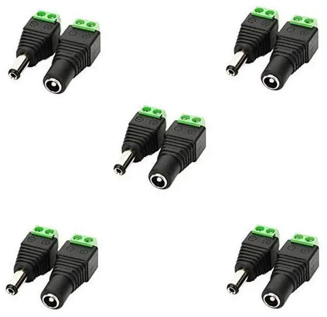 Main image of 5.5mm x 2.1mm DC Barrel Jack Connector - 12V/5V-24V Adapter with Female Socket & Male Plug - DIY DC Terminal Connector for CCTV Camera, LED Strip Light & More (5 Female + 5 Male)